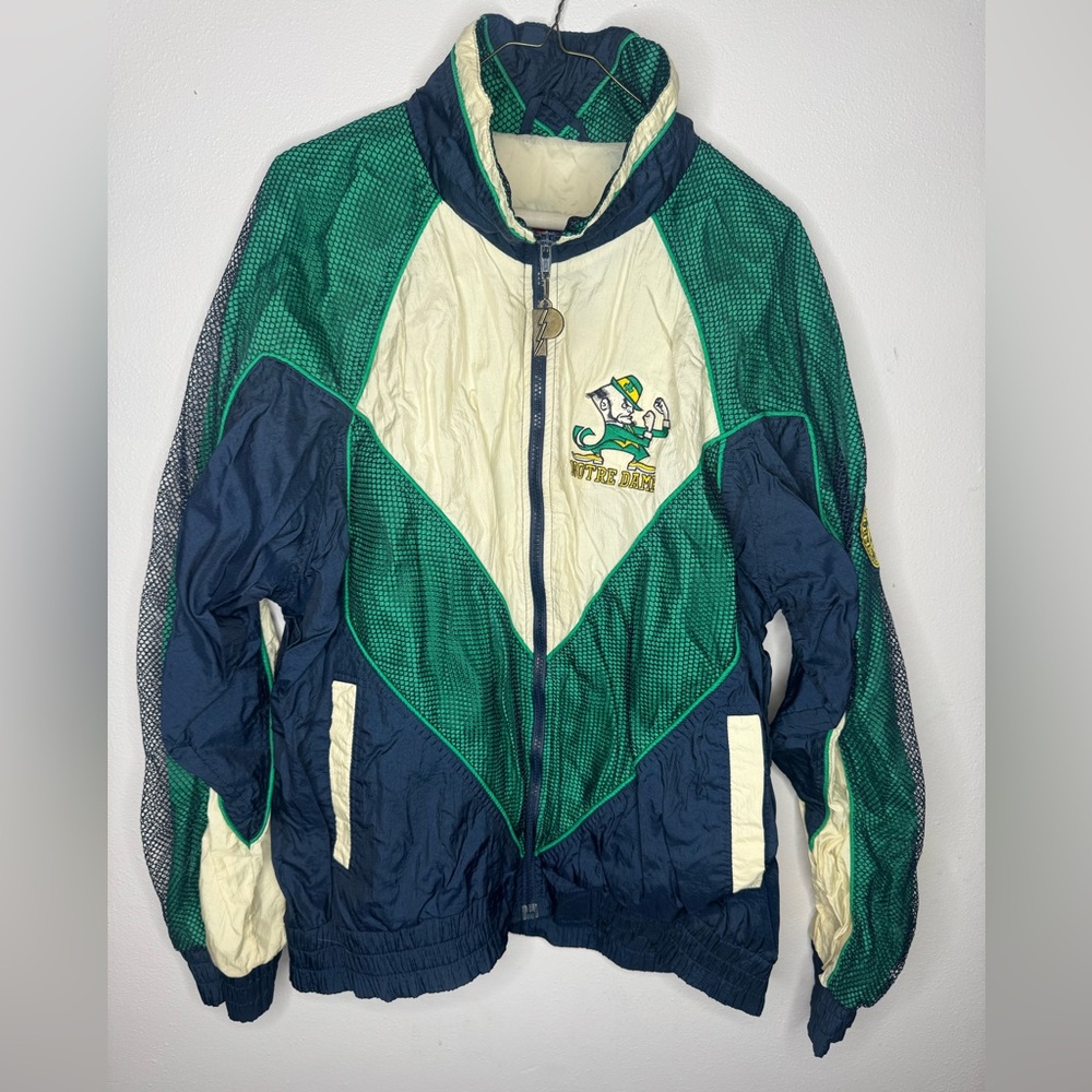 Pro Player Notre Dame Jacket Vintage Green Blue Cream Size Large
